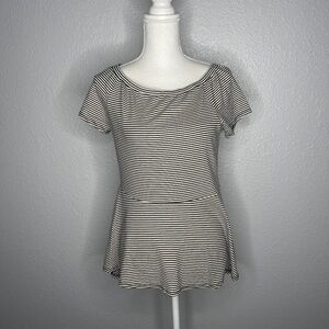 Monteau Black and White Striped Peplum Top